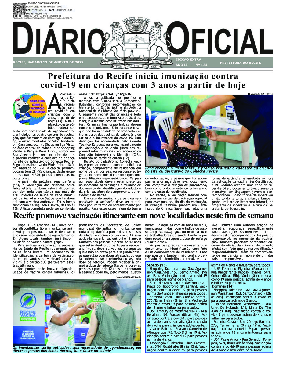 Capa do último diário oficial
