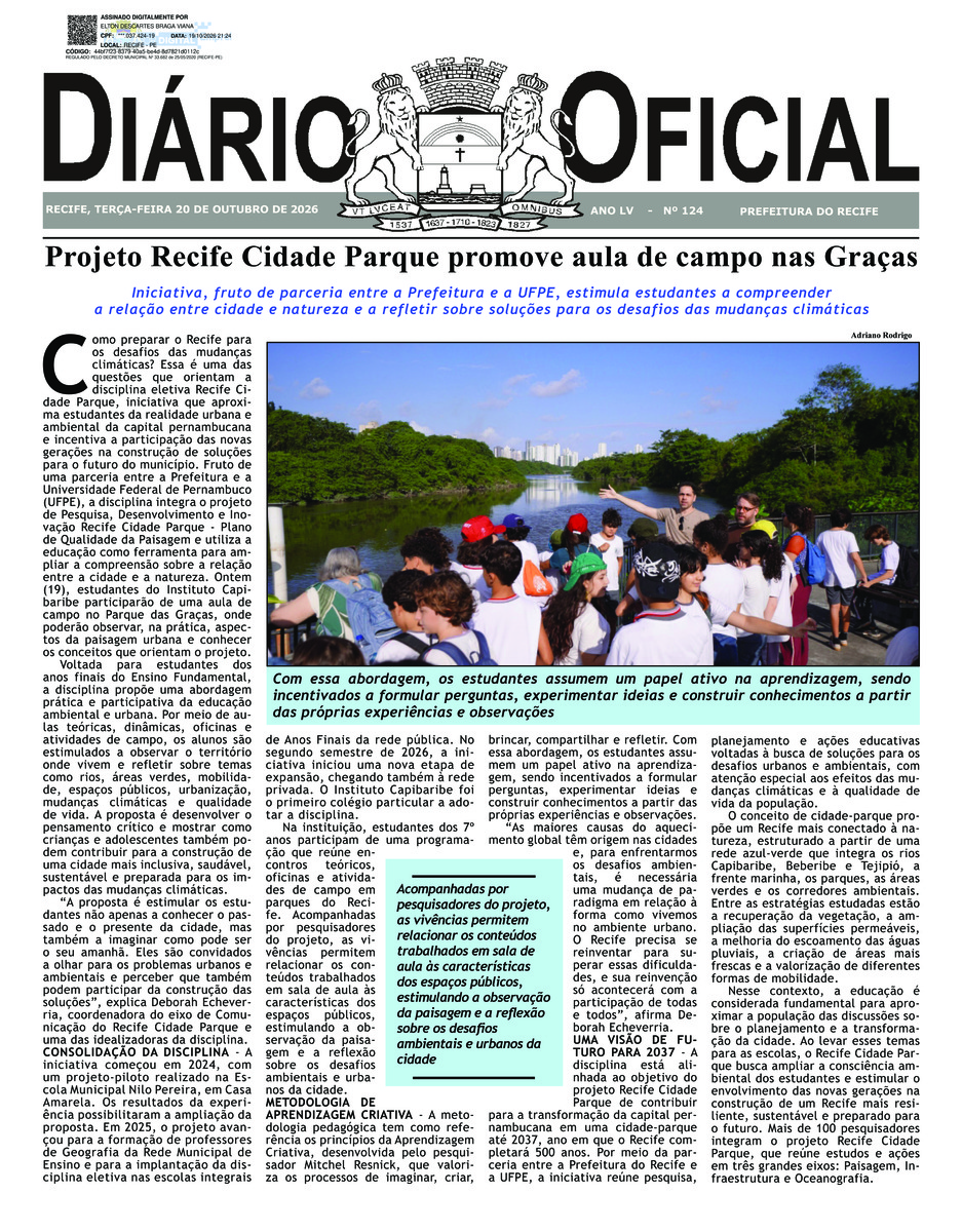 Capa do último diário oficial
