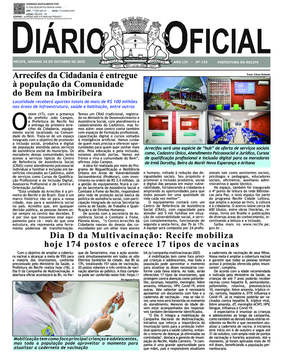 Capa do último diário oficial