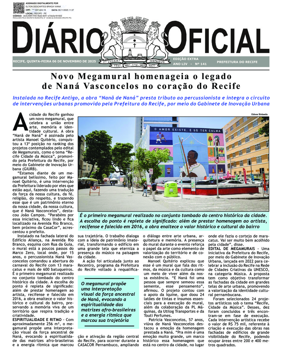 Capa do último diário oficial