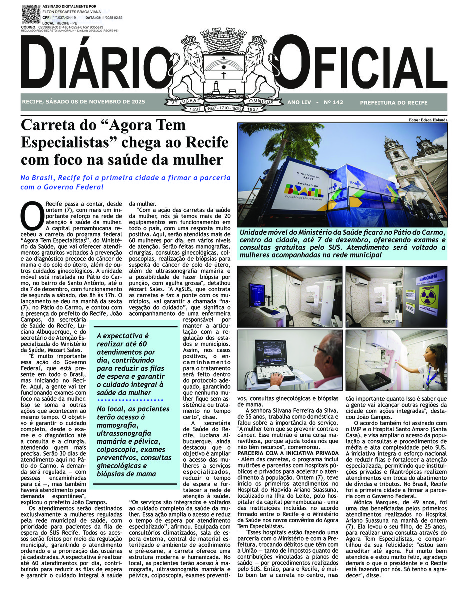 Capa do último diário oficial