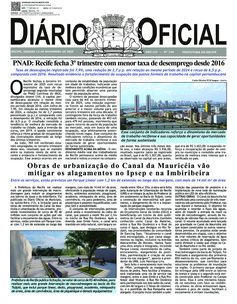 Capa do último diário oficial