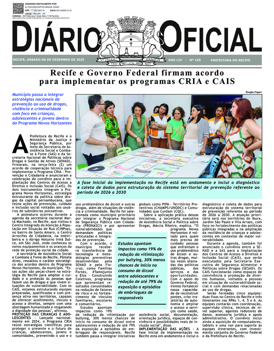 Capa do último diário oficial