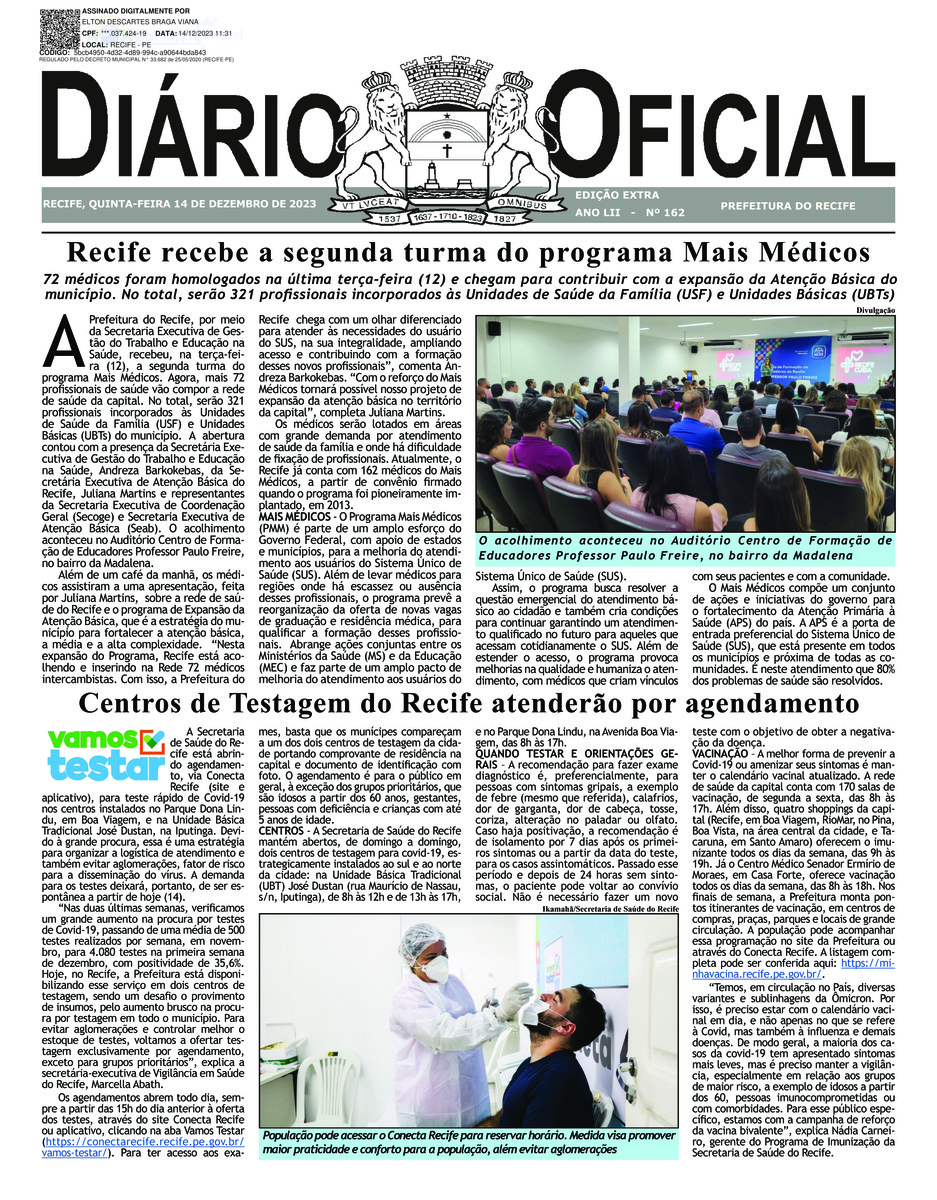 Capa do último diário oficial