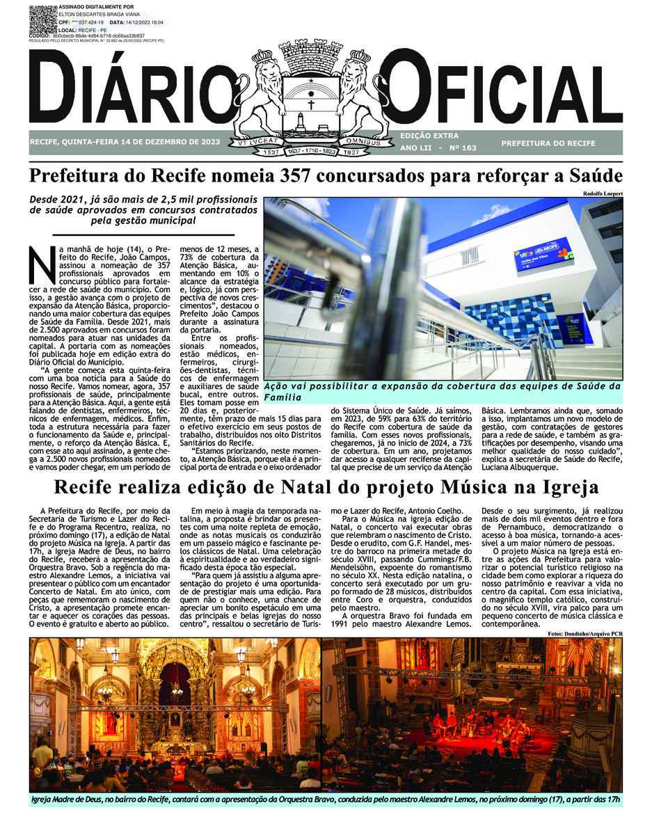 Capa do último diário oficial