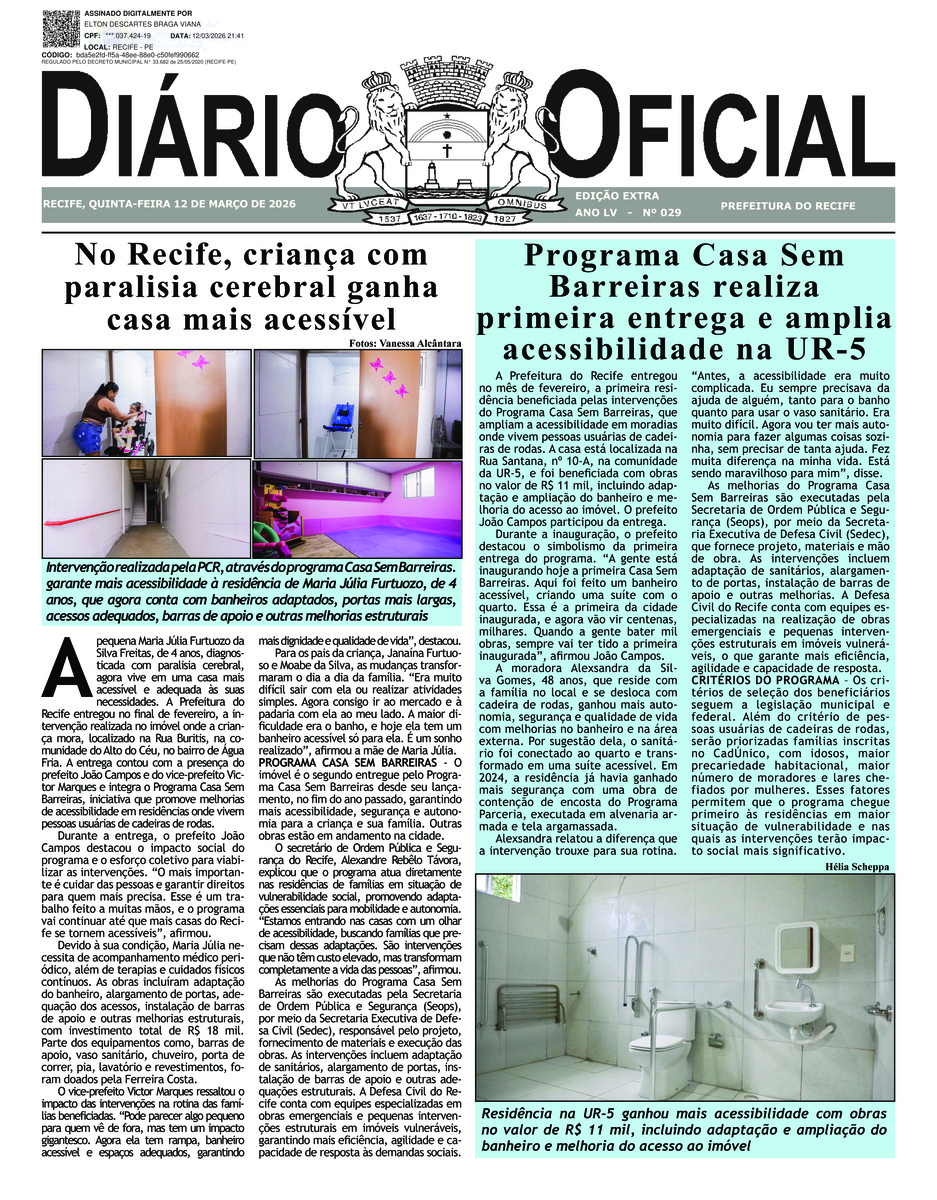 Capa do último diário oficial