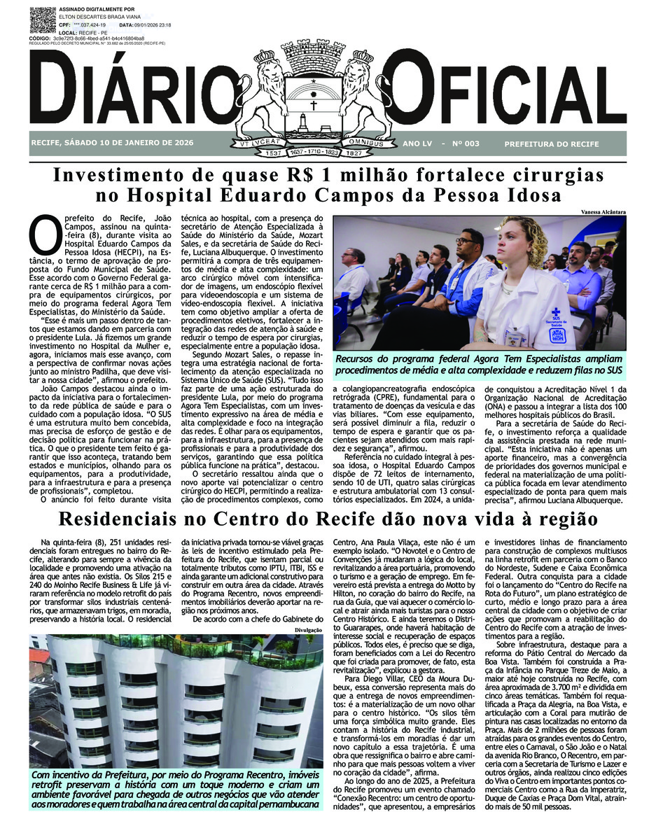 Capa do último diário oficial