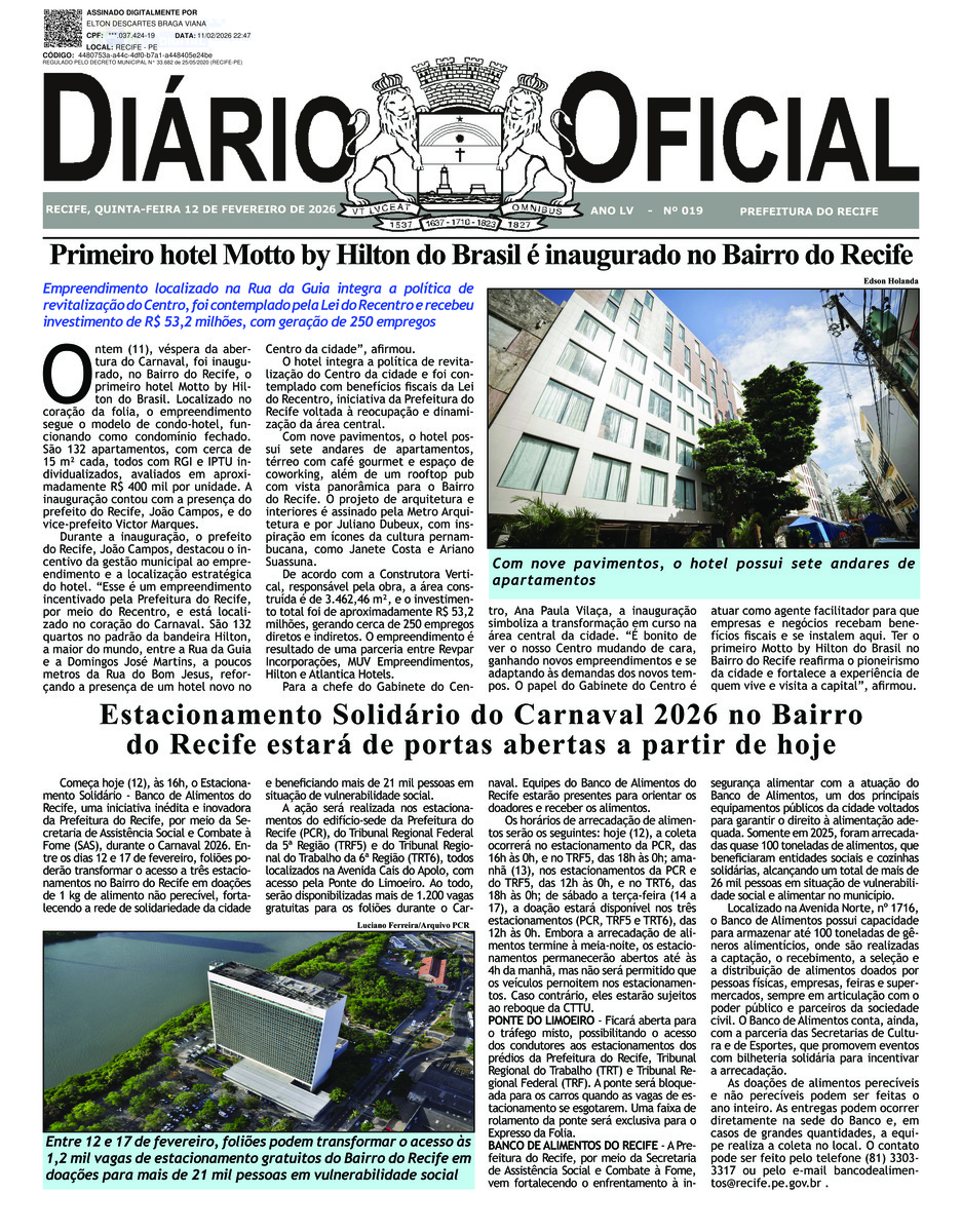 Capa do último diário oficial