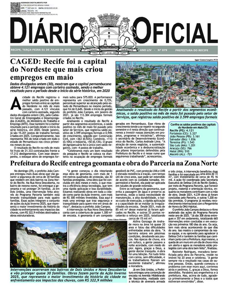 Capa do último diário oficial