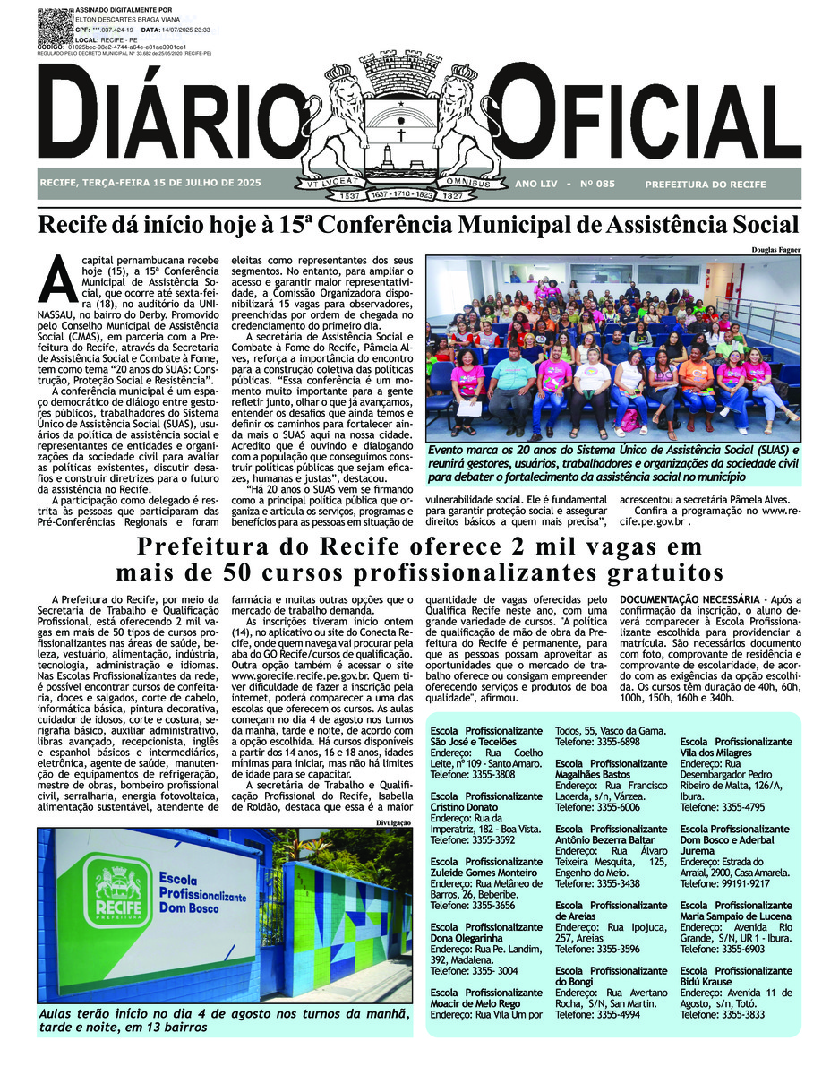 Capa do último diário oficial